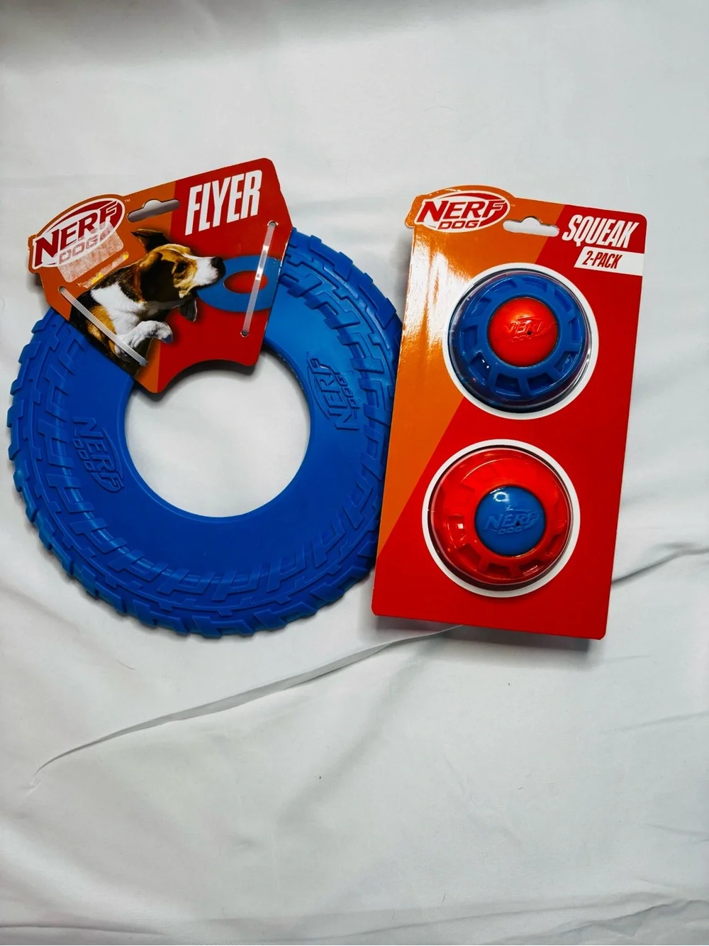 Nerf Dog Blue Frisbee & Red/Blue Squeak Ball 2-Pack - Durable Fetch Set